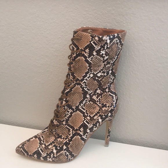 Snake Vegan Leather Lace Up Sexy Stiletto Boots - Picture 5 of 7